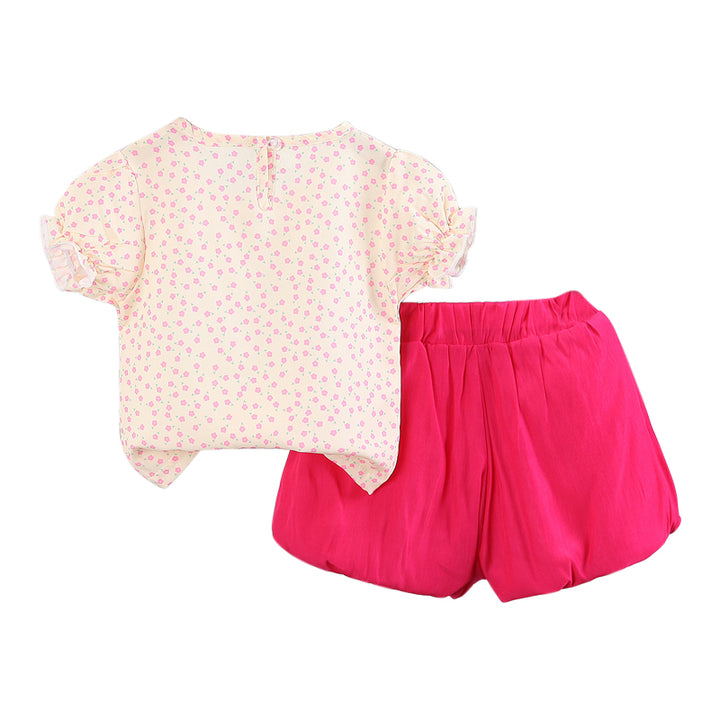 Girls Pink Printed Top with Shorts