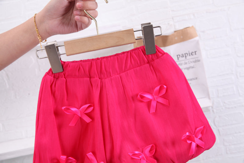 Girls Pink Printed Top with Shorts