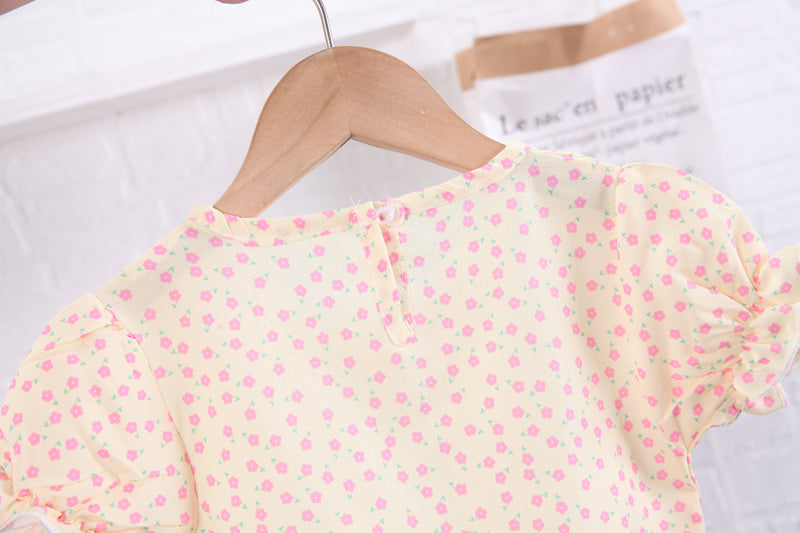 Girls Pink Printed Top with Shorts
