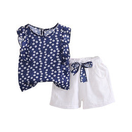 Girls Blue Printed Top with Shorts