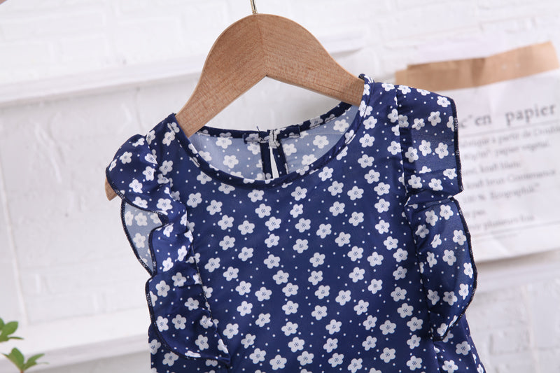 Girls Blue Printed Top with Shorts
