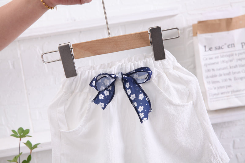 Girls Blue Printed Top with Shorts