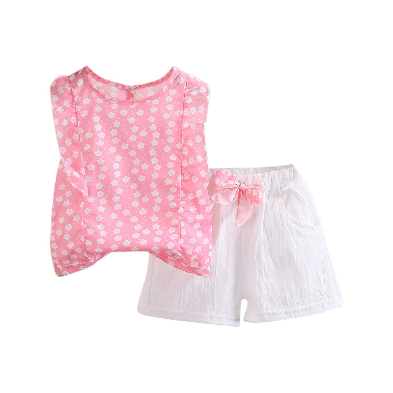 Girls Pink Printed Top With Shorts