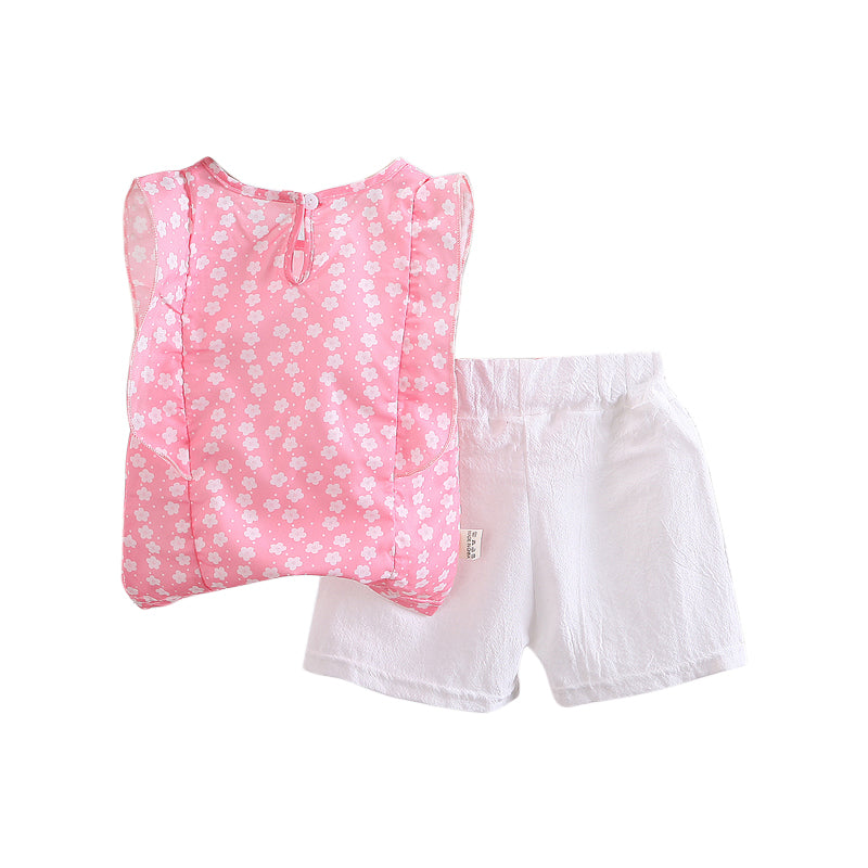 Girls Pink Printed Top With Shorts
