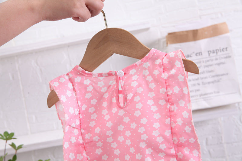 Girls Pink Printed Top With Shorts