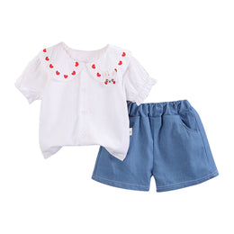 Girls White Embroidered Top with Shorts
