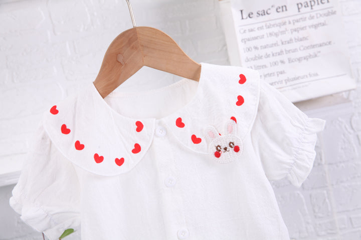 Girls White Embroidered Top with Shorts