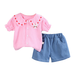 Girls Pink Embroidered Top With Shorts