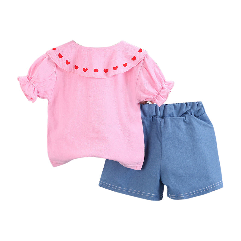 Girls Pink Embroidered Top With Shorts