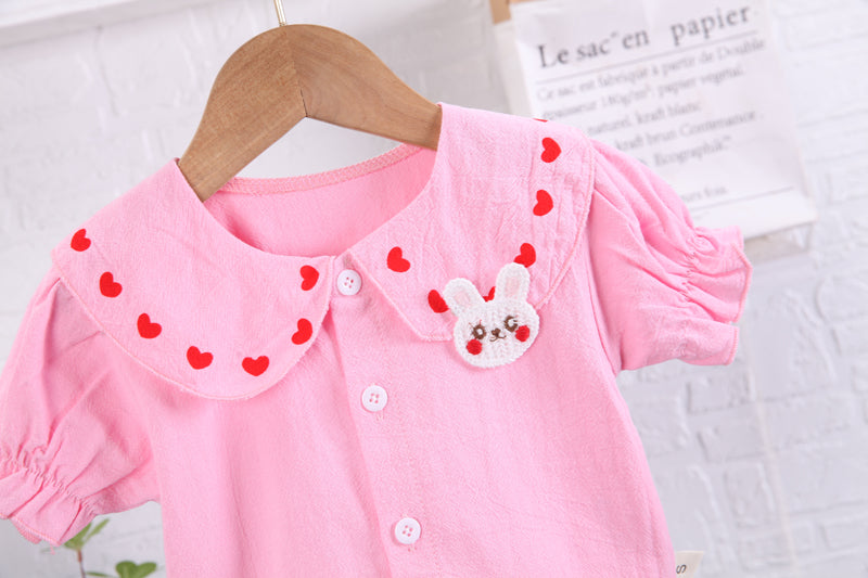 Girls Pink Embroidered Top With Shorts