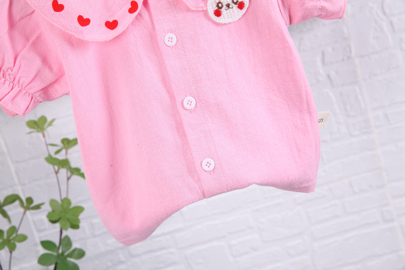 Girls Pink Embroidered Top With Shorts