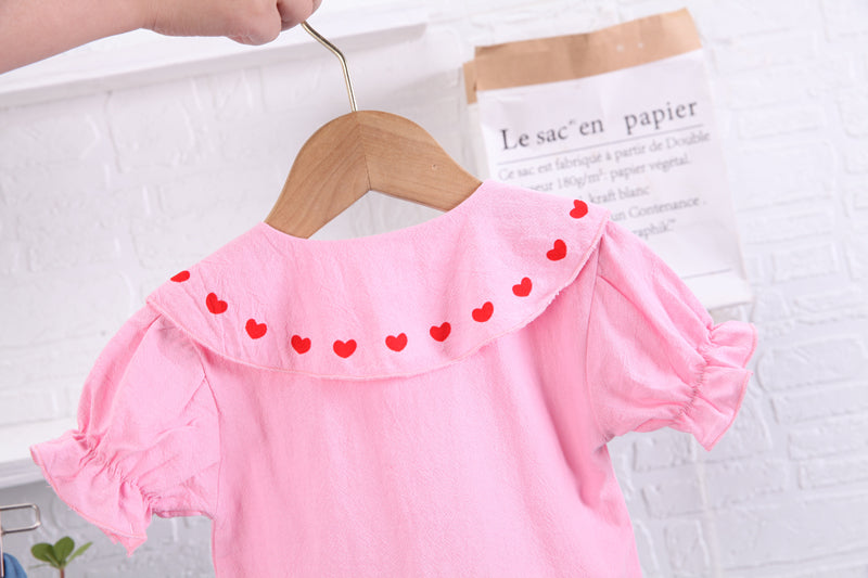 Girls Pink Embroidered Top With Shorts