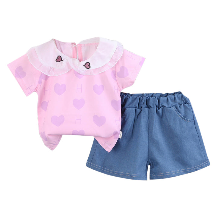 Girls Pink Printed Top with Shorts