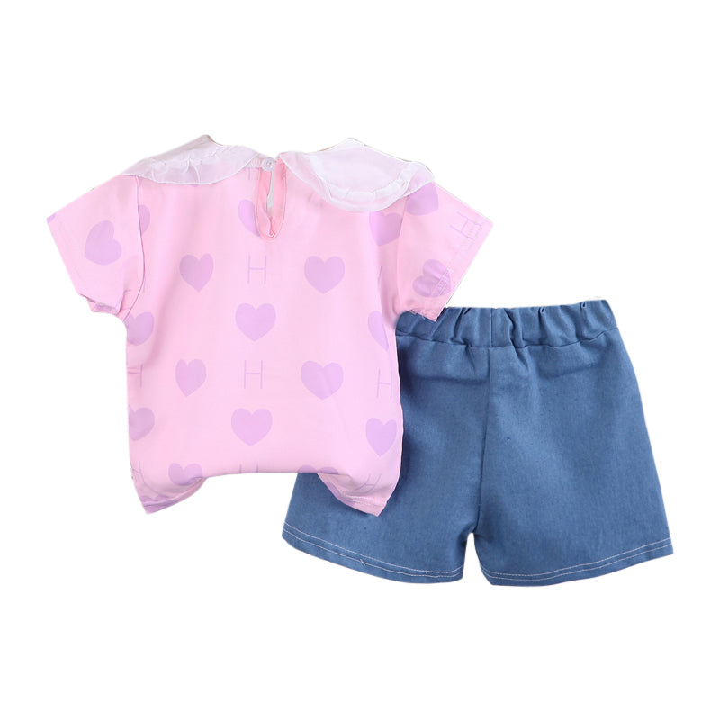 Girls Pink Printed Top with Shorts