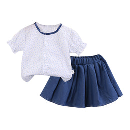 Girls White Floral Printed Top with Skirt