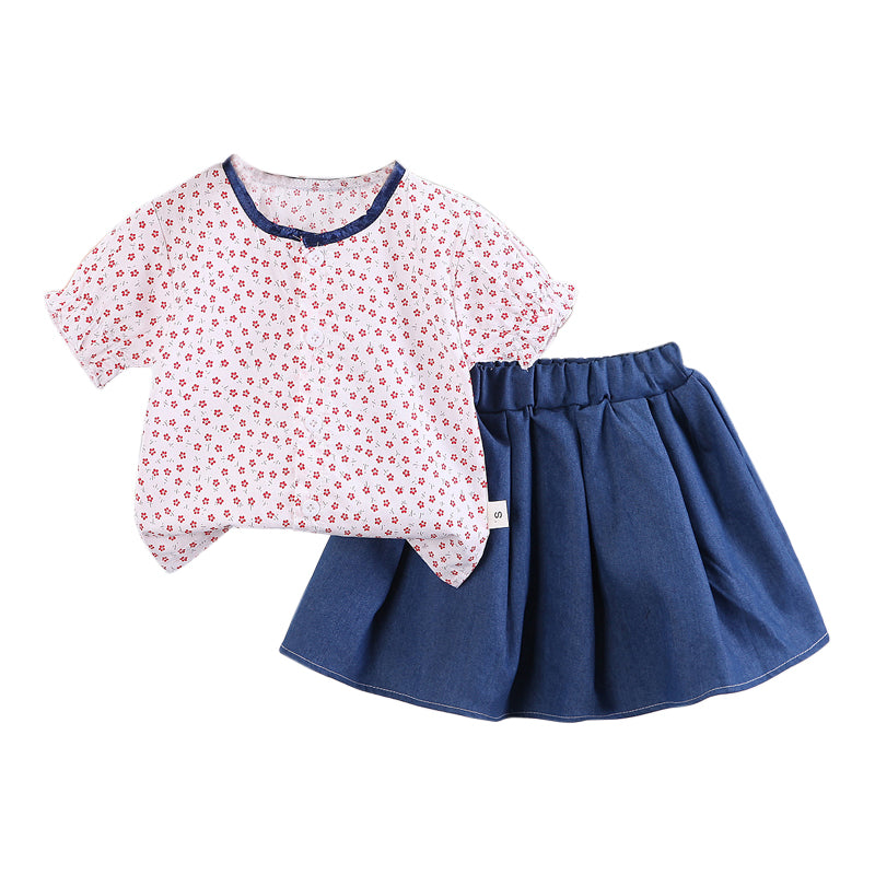 Girls Printed Top with Skirt