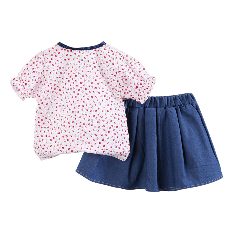 Girls Printed Top with Skirt