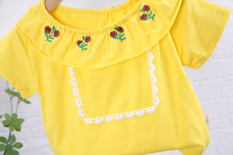 Girls Yellow & Blue Printed Top with Skirt
