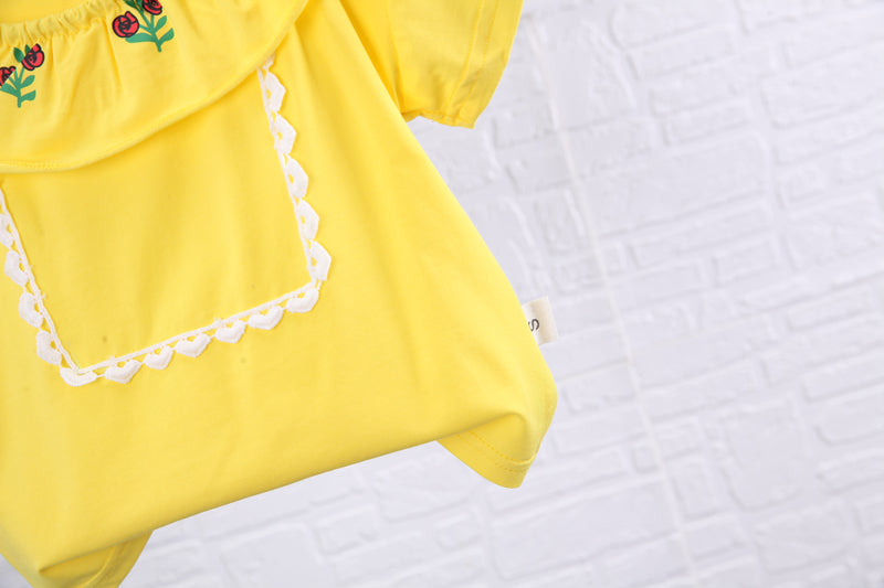 Girls Yellow & Blue Printed Top with Skirt