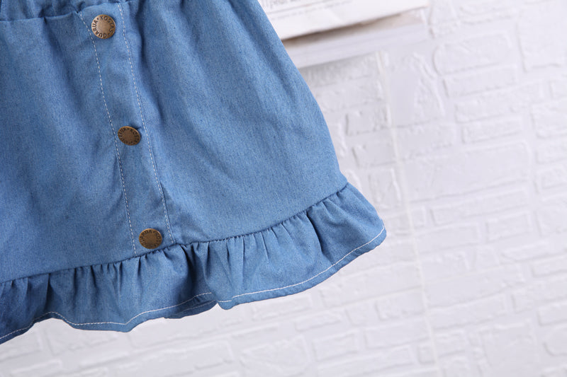 Girls Red Embroidered Top With Skirt