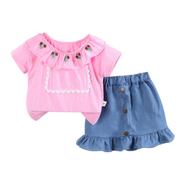 Girls Pink Floral Printed Top with Skirt