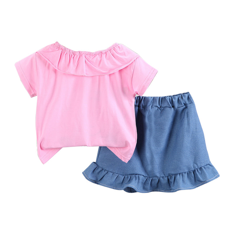 Girls Pink Floral Printed Top with Skirt