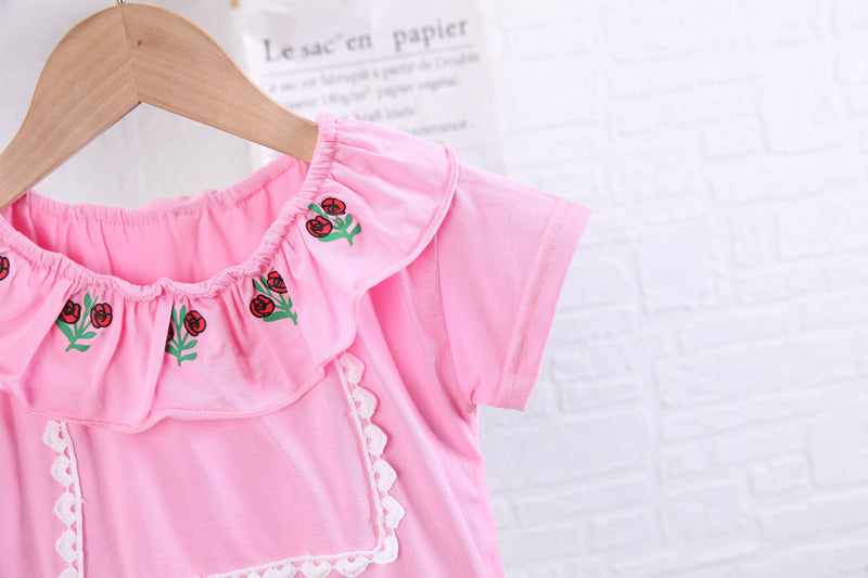 Girls Pink Floral Printed Top with Skirt