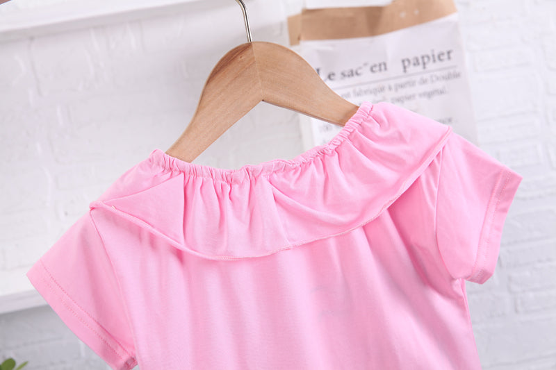 Girls Pink Floral Printed Top with Skirt