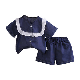 Girls Blue V-Neck Top with Shorts