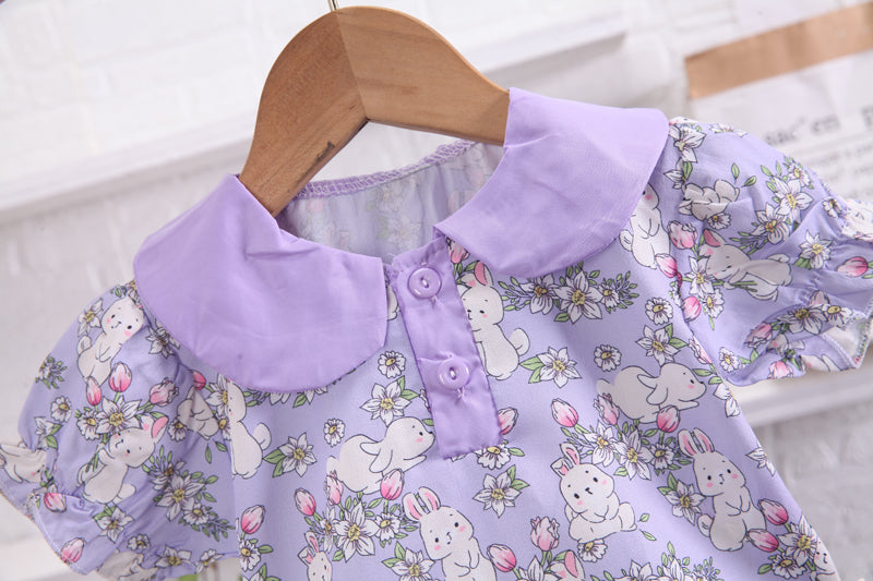 Girls Purple Printed Top With Shorts