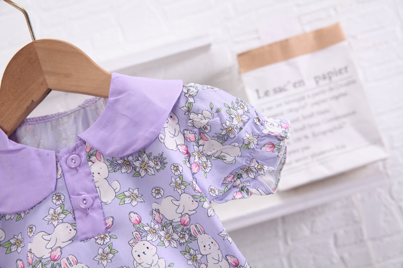 Girls Purple Printed Top With Shorts