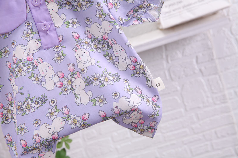 Girls Purple Printed Top With Shorts