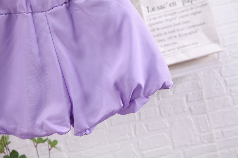 Girls Purple Printed Top With Shorts