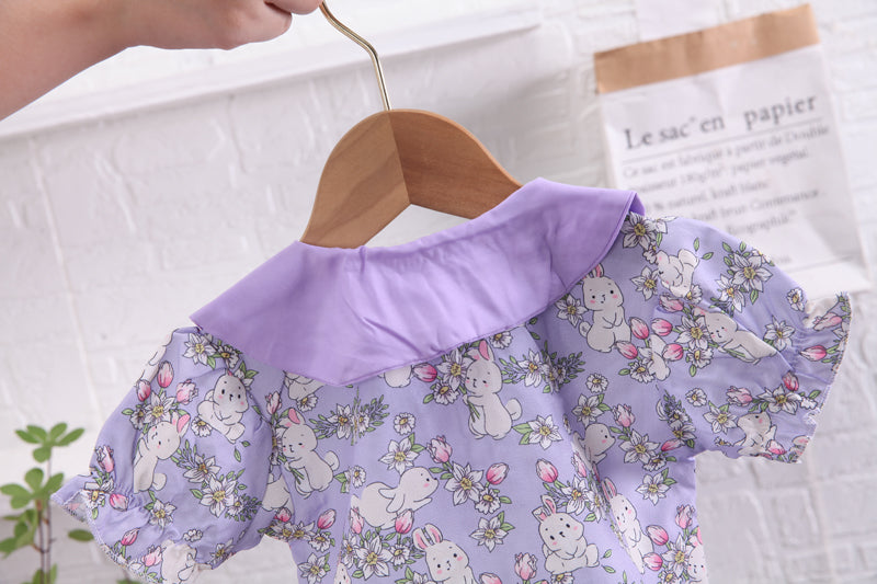 Girls Purple Printed Top With Shorts