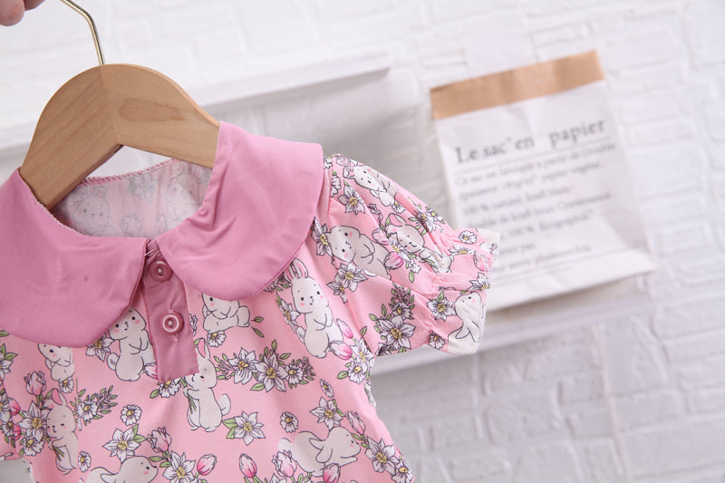 Girls Pink Printed Peter Pan Collar Top with Capris