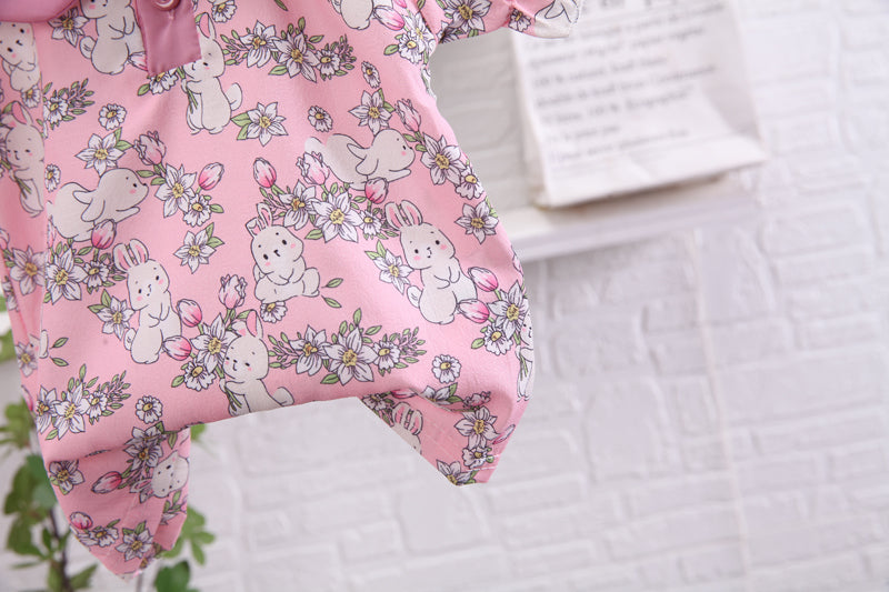 Girls Pink Printed Peter Pan Collar Top with Capris