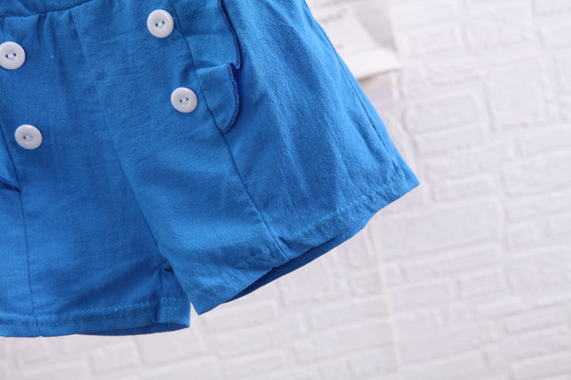 Girls White & Blue Printed Top with Shorts