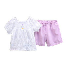 Girls White & Purple Top With Shorts