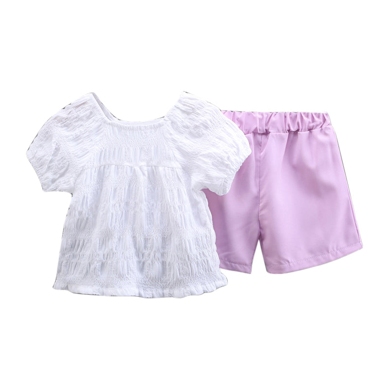 Girls White & Purple Top With Shorts