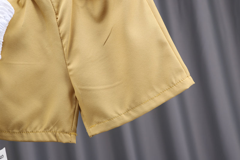 Girls White & Yellow Woven Designed Top with Capris