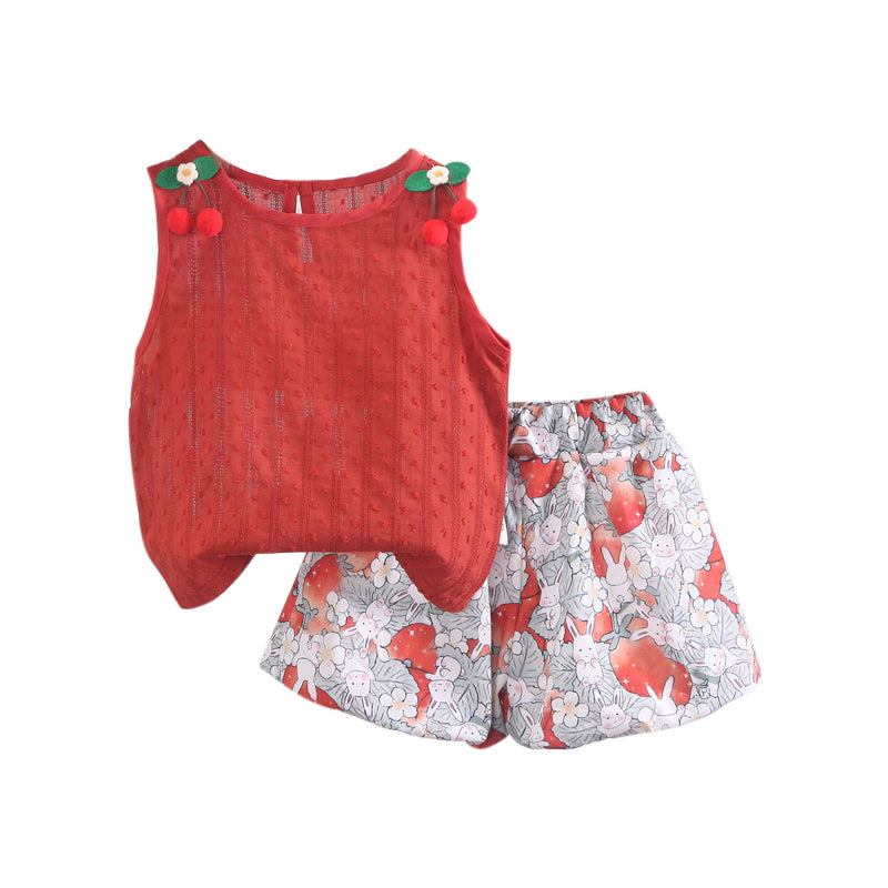 Girls Orange & Grey Self Design Top With Printed Shorts