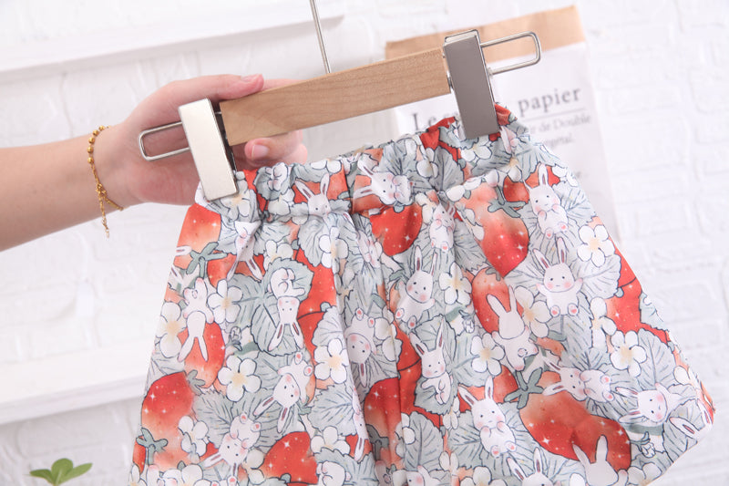 Girls Orange & Grey Self Design Top With Printed Shorts