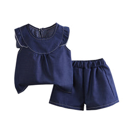 Girls Blue Ruffles Detail Top with Shorts