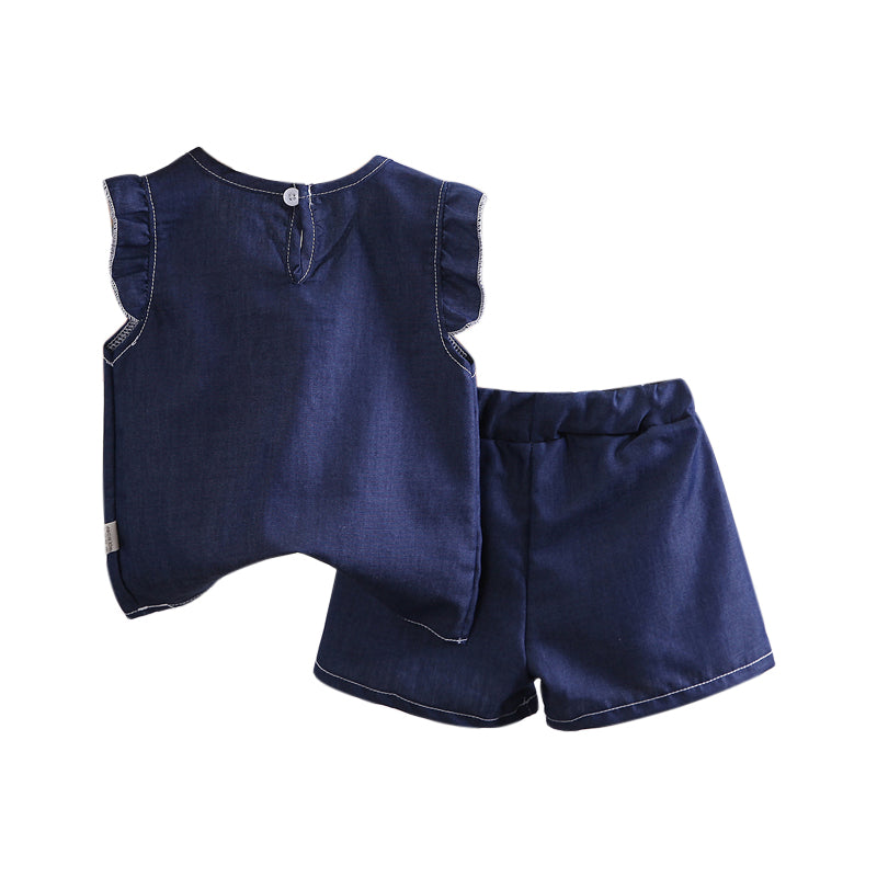 Girls Blue Ruffles Detail Top with Shorts