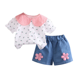 Infant Girls Pink Floral Printed Top with Shorts