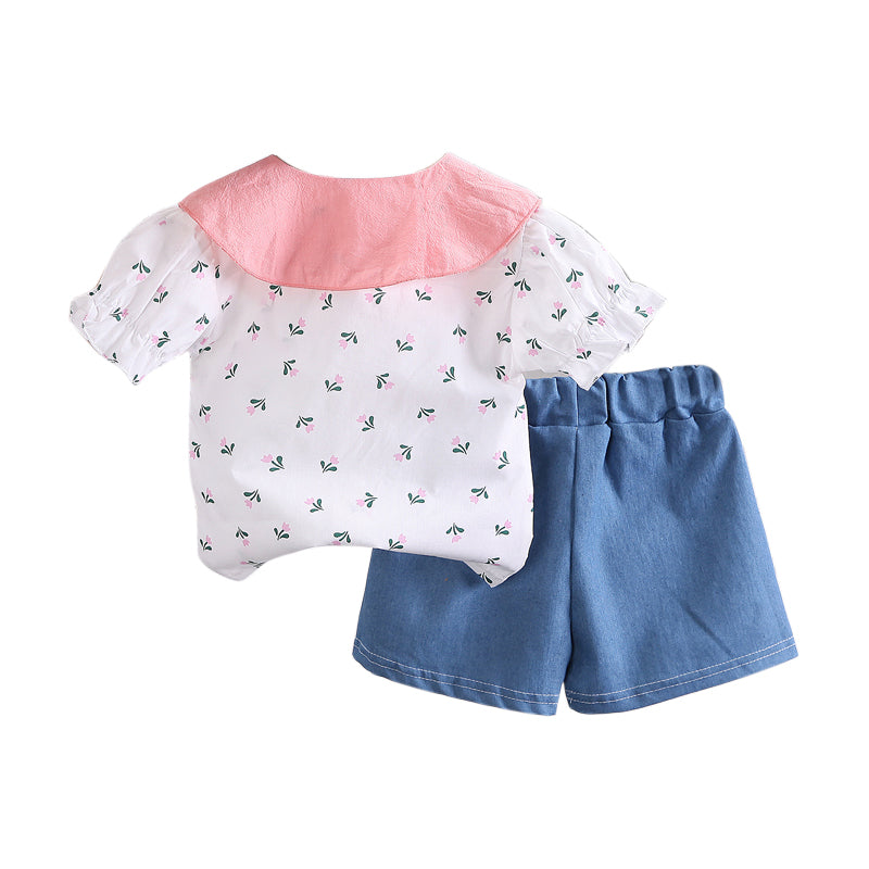 Infant Girls Pink Floral Printed Top with Shorts