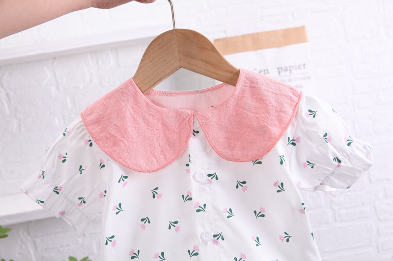 Infant Girls Pink Floral Printed Top with Shorts