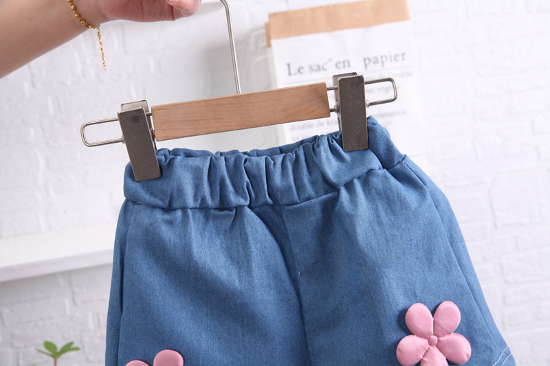 Infant Girls Pink Floral Printed Top with Shorts