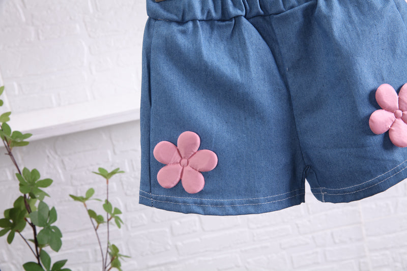 Infant Girls Pink Floral Printed Top with Shorts