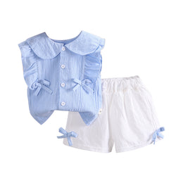 Girls Blue Shirt Style Top with Shorts
